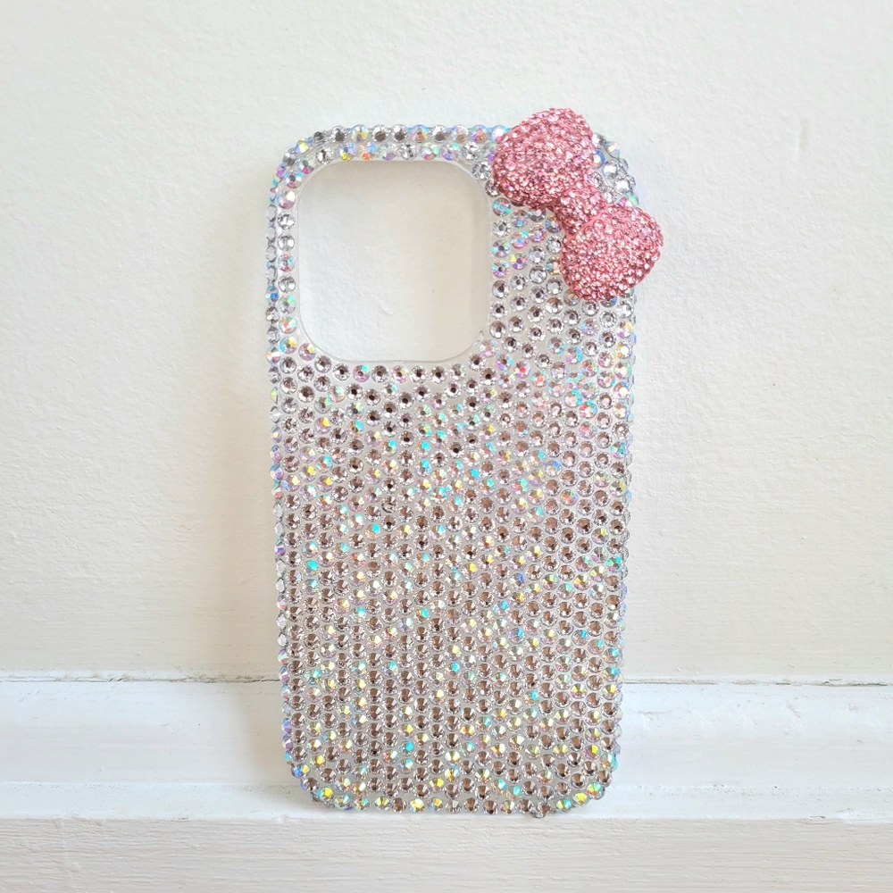 NWOT Crystal Bling iPhone 14 Pro Phone Case Rhinestones Hello Kitty Pink Bow
